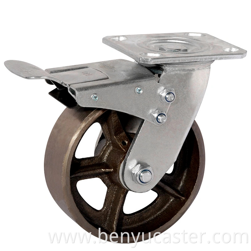 4/5/6/8 Inch High Temperature Heavy Duty Cast Iron Caster with Brake